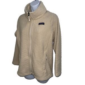 Patagonia Beige Diamond Capra Fleece Logo Full Zip Jacket Women Small